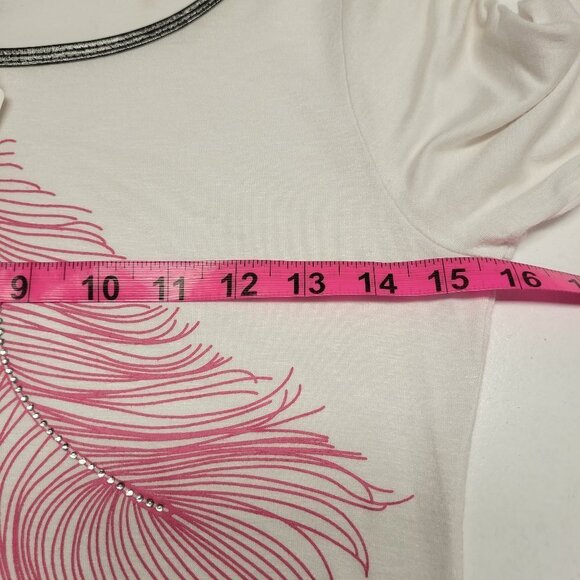 White Mini Dress Tunic Top with Sequin Embellished White Feather - Picture 13 of 13